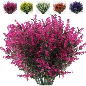 8 Bundles Artificial Flowers Fake Outdoor Plants Faux Lavender Flower Plastic